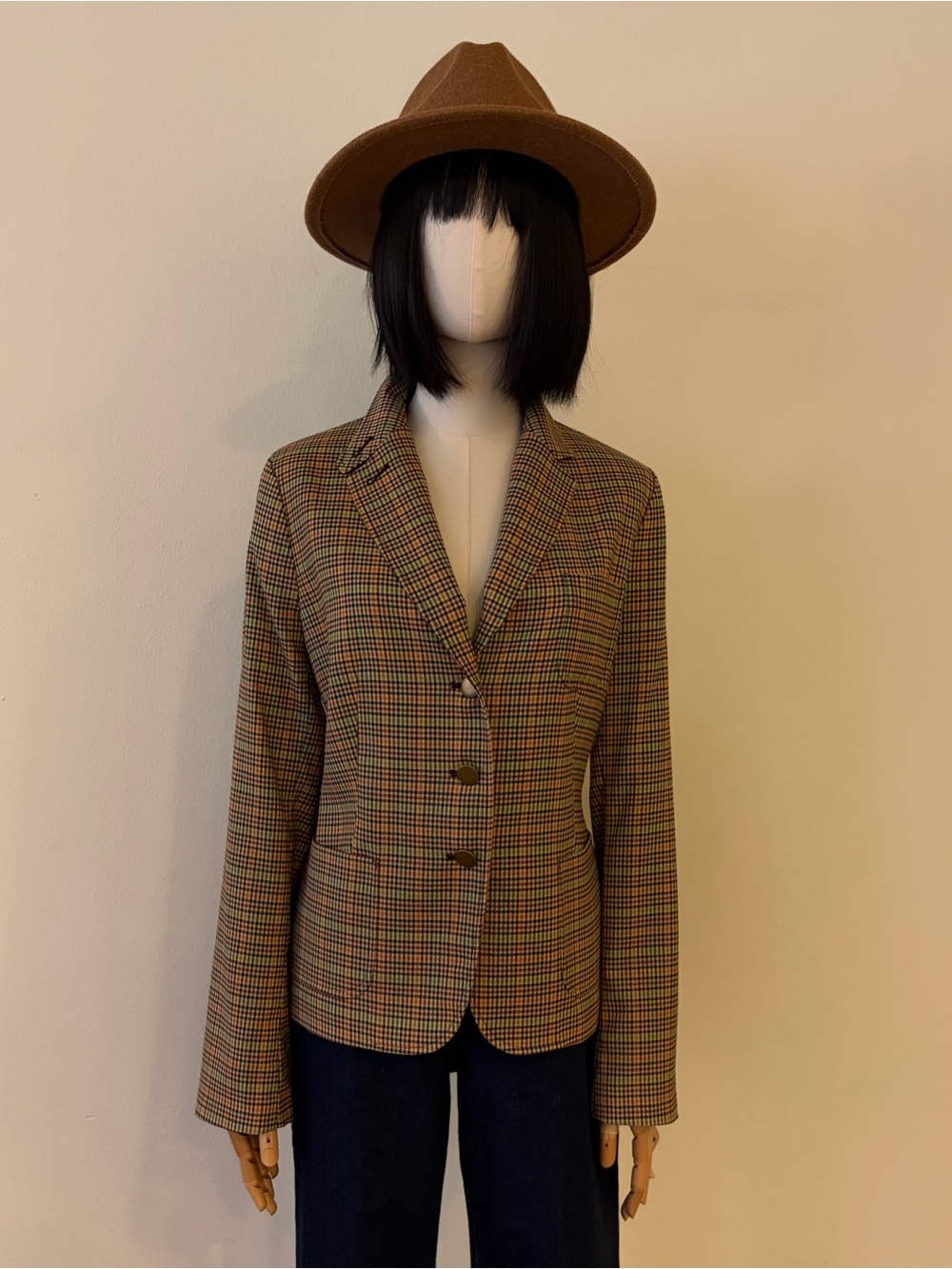Talbots Plaid Wool Blend Blazer Size 10 Brown Beige Elbow Patches Jacket⁠